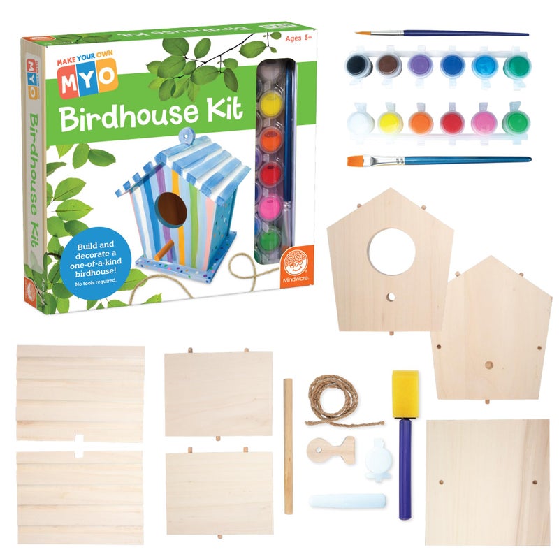 MindWare Make Your Own Birdhouse Kit Wood Art Kit for Kids Includes PreCut Wood Pieces and Art Supplies to Assemble and Paint Your Own Bird House Ages 5 and Up - Image 3