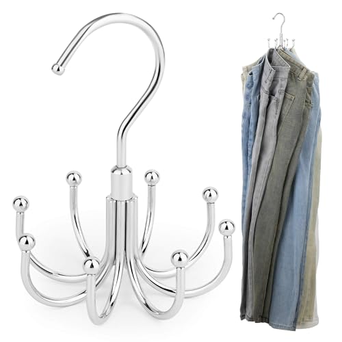 ZEDODIER Jean Hangers Jeans Organizer for Closet, Rotatable Sturdy 8 Hooks Jean Holder, Metal Space Saving Closet Organizers and Storage, Silver - Image 1