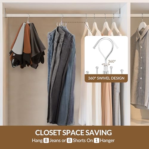 ZEDODIER Jean Hangers Jeans Organizer for Closet, Rotatable Sturdy 8 Hooks Jean Holder, Metal Space Saving Closet Organizers and Storage, Silver - Image 3