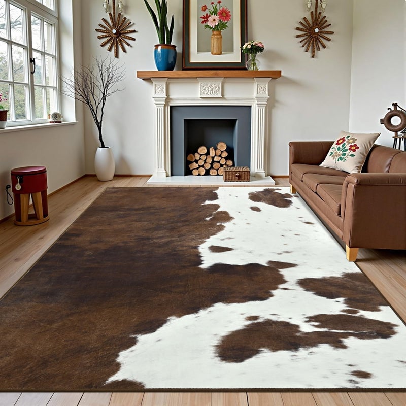 Foxmas Area Rugs for Living Room, 8x10 Machine Washable Cow Print Rug, Non-Slip Low Pile Indoor Floor Rug, Carpet for Bedroom Dining Room Laundry Room Kitchen Home Office - Image 1