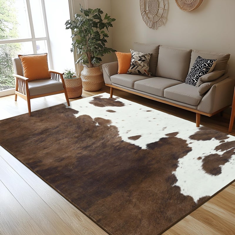 Foxmas Area Rugs for Living Room, 8x10 Machine Washable Cow Print Rug, Non-Slip Low Pile Indoor Floor Rug, Carpet for Bedroom Dining Room Laundry Room Kitchen Home Office - Image 3
