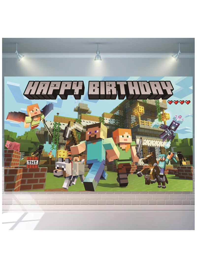 ILovhaprty 180cm×110cm Pixel Party Decorations, 71"× 43" Pixel Games Birthday Backdrop Minecraft Happy Birthday Party Backdrop Pixel Games Themed Party Backdrop, Pixel Party Backdrop for Minecraft Themed Party Decorations - Image 2