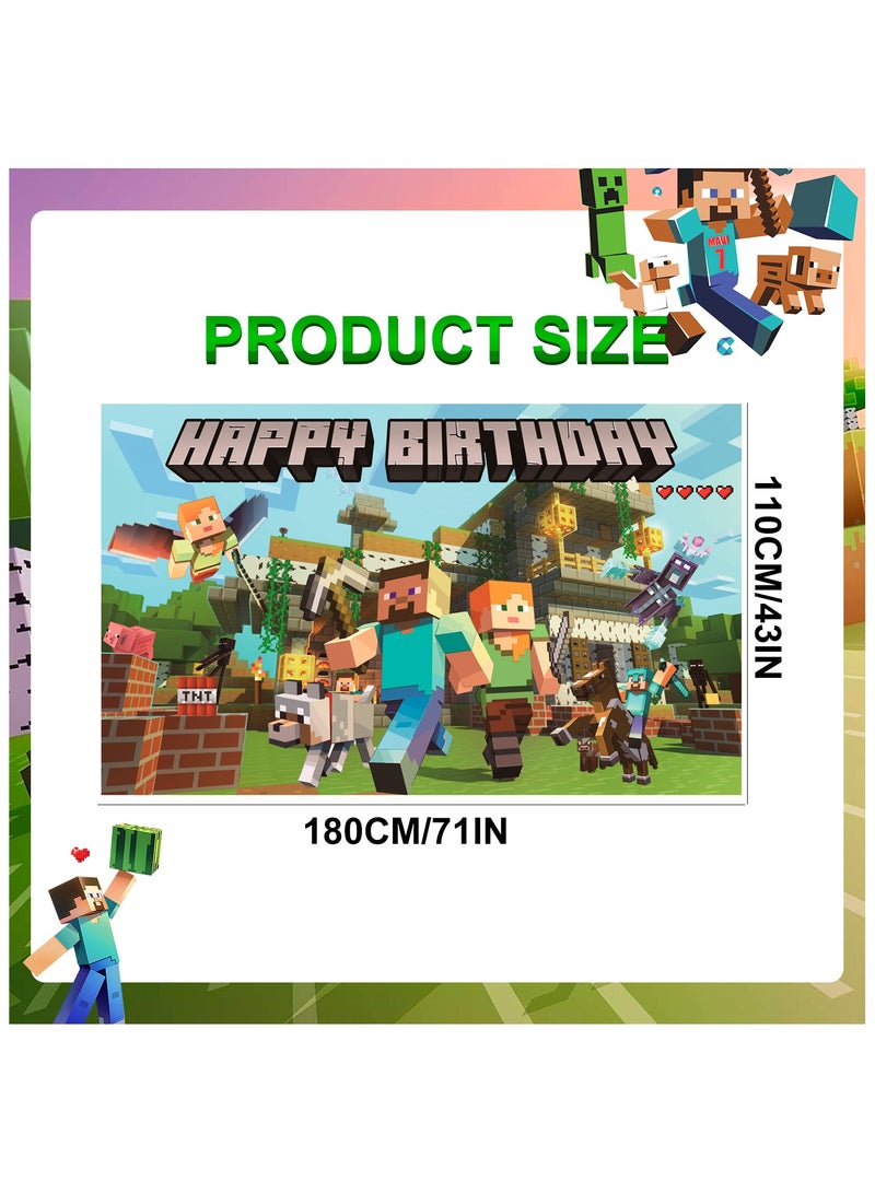 ILovhaprty 180cm×110cm Pixel Party Decorations, 71"× 43" Pixel Games Birthday Backdrop Minecraft Happy Birthday Party Backdrop Pixel Games Themed Party Backdrop, Pixel Party Backdrop for Minecraft Themed Party Decorations - Image 3