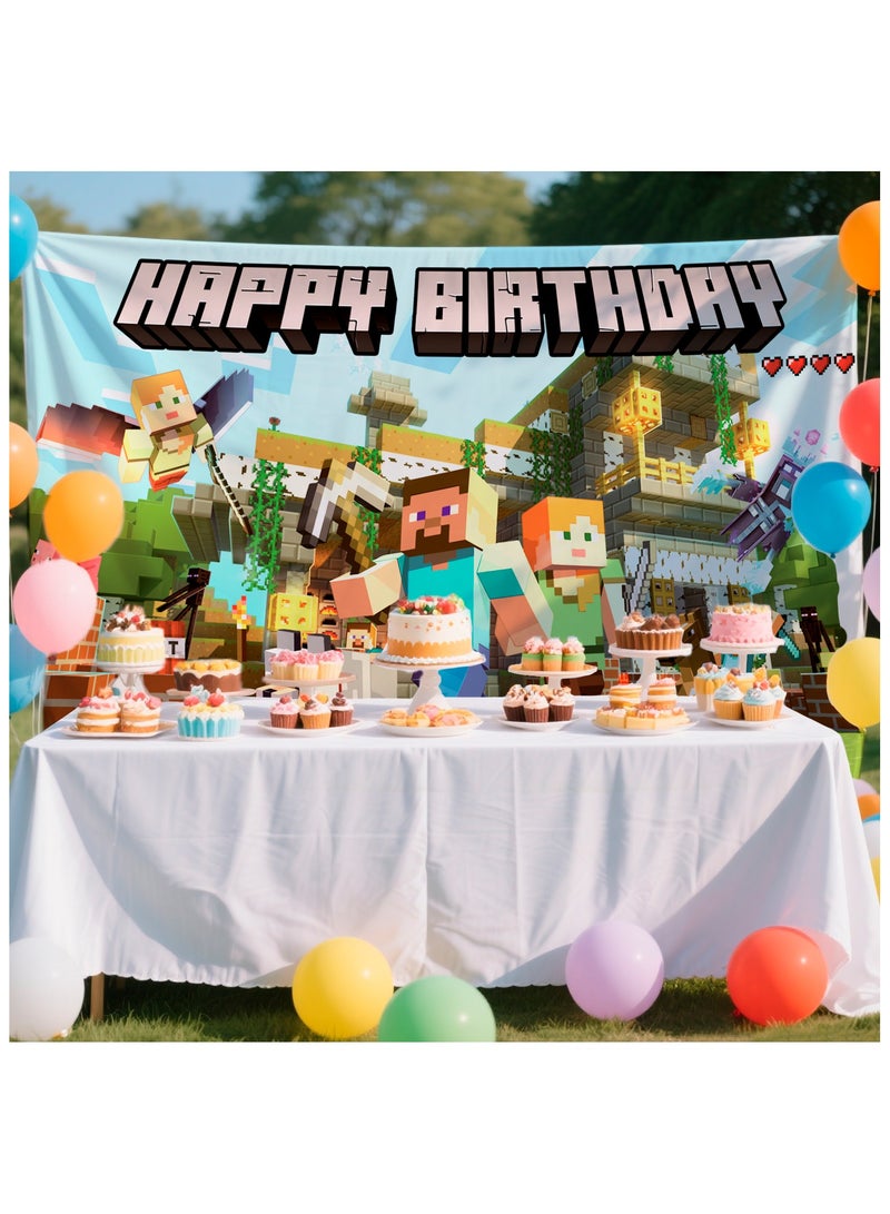 ILovhaprty 180cm×110cm Pixel Party Decorations, 71"× 43" Pixel Games Birthday Backdrop Minecraft Happy Birthday Party Backdrop Pixel Games Themed Party Backdrop, Pixel Party Backdrop for Minecraft Themed Party Decorations - Image 5