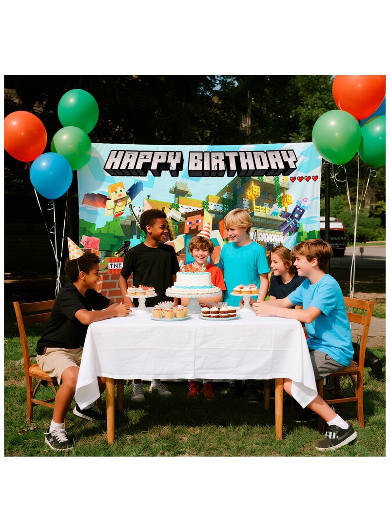 ILovhaprty 180cm×110cm Pixel Party Decorations, 71"× 43" Pixel Games Birthday Backdrop Minecraft Happy Birthday Party Backdrop Pixel Games Themed Party Backdrop, Pixel Party Backdrop for Minecraft Themed Party Decorations - Image 4