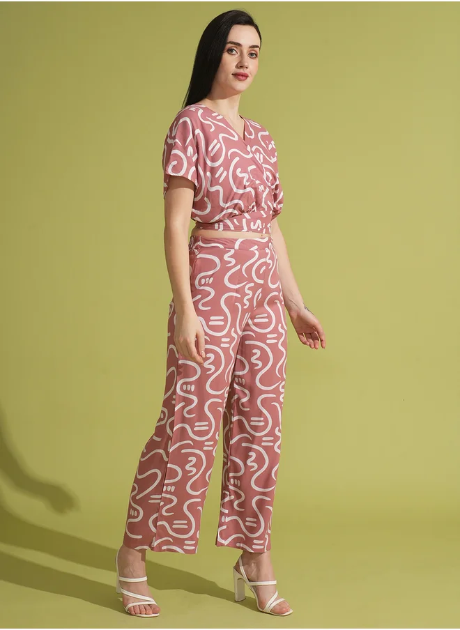 globus Globus Abstract Print Wrap Crop Top and Trouser Co-Ords