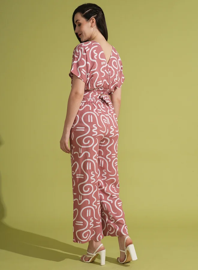globus Globus Abstract Print Wrap Crop Top and Trouser Co-Ords