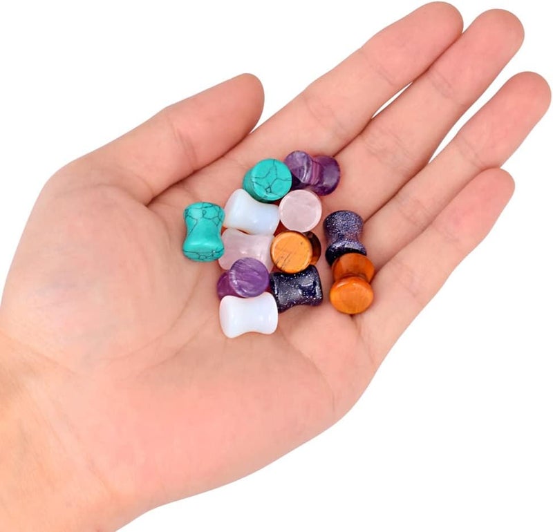 Oyaface Stone Ear Plugs Gauges Set Double Flared Tunnels Expander Stretchers Saddle Earrings Flesh Ear Piercing Jewelry Multicolor 3MM-20MM - Image 5