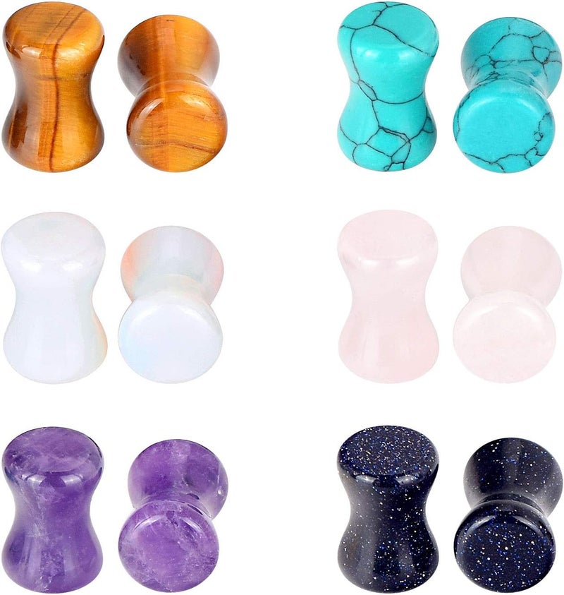 Oyaface Stone Ear Plugs Gauges Set Double Flared Tunnels Expander Stretchers Saddle Earrings Flesh Ear Piercing Jewelry Multicolor 3MM-20MM - Image 1