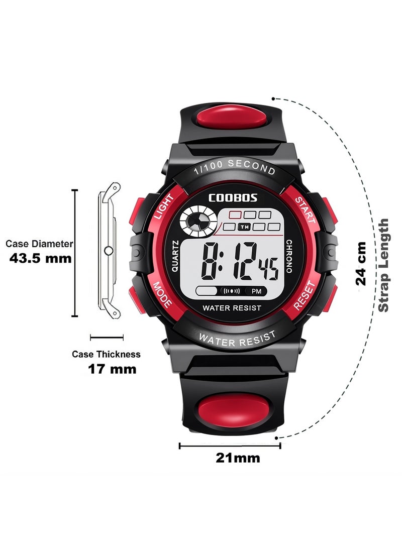 COOBOS Kids Water Resistant Rubber Digital Watch Black/Red - Image 3