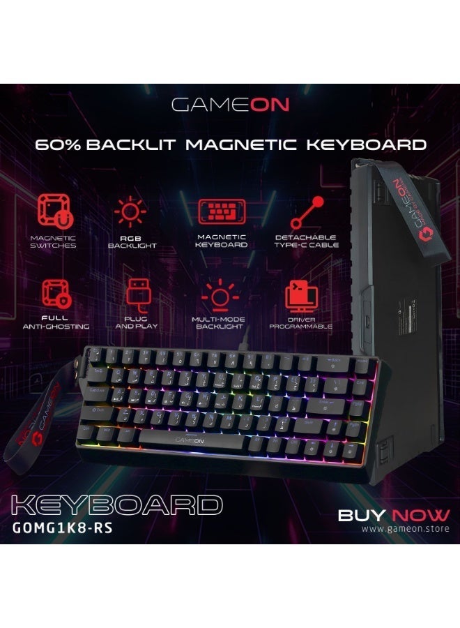 GAMEON MAGPRO GOMG1K8-RS 60% RGB Magnetic Mechanical Keyboard – Wired, Outemu Peach Crystal Pink Switch, Hot-Swappable, 68-Key, Full Anti-Ghosting, Software Customization, Wrist Strap - Image 4