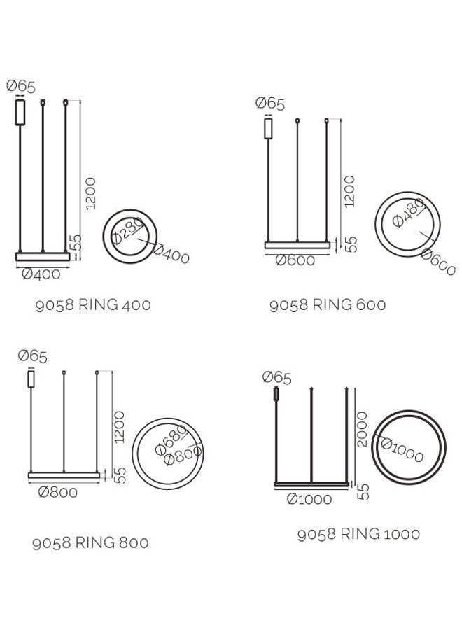 ٍSiera Light Decorative chandelier with a black circular aluminum ring  warm light 50W 80 cm 9058 - Image 3