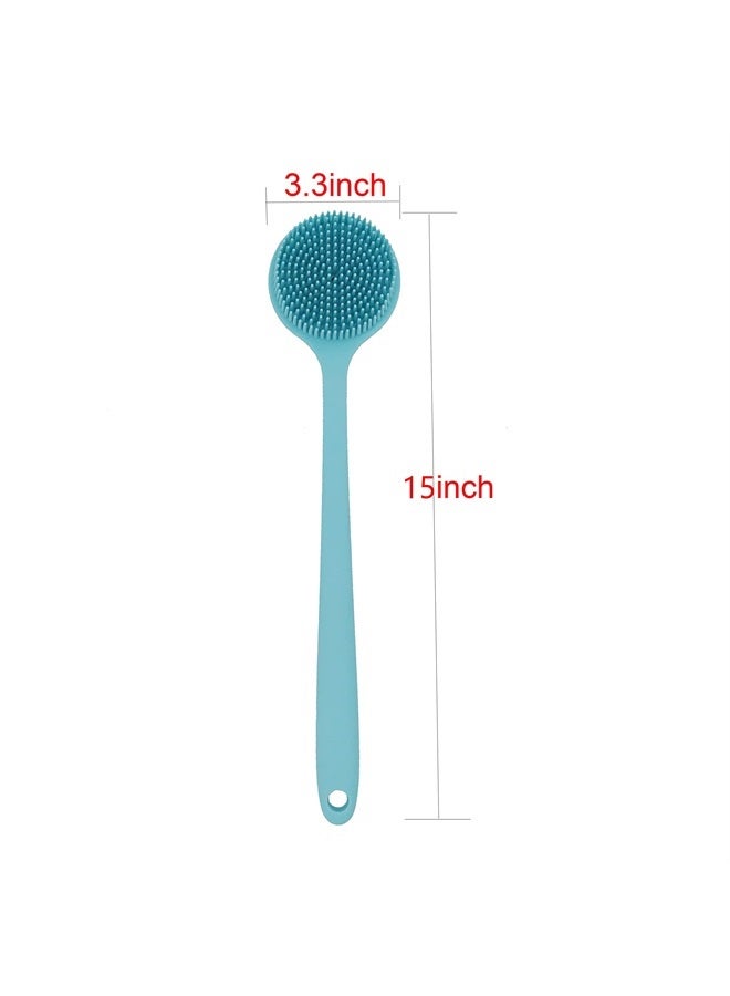 DNC Soft Silicone Back Scrubber Shower Bath Body Brush with Long Handle, BPA-Free, Hypoallergenic, Eco-Friendly (Blue) - Image 2
