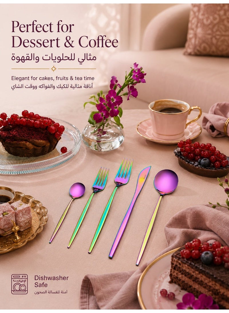 Three sheep 35-piece stainless steel cutlery set includes various flat-bottomed utensils, such as knives, forks, spoons, and coffee spoons (colored). It's a 7-person Western-style tableware and kitchen set, with a bright, polished finish, durable and suitable for parties and picnics. It's easy to store and dishwasher safe. - Image 4
