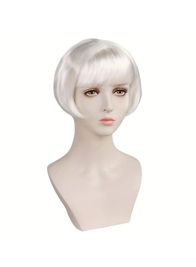 Women Short Straight Bob Wig With Bangs For Cosplay Party Halloween Thanksgiving Day Christmas Valentine Day Music Festival Shoulder Length Dress Up Wig Black 8 Inch - Image 3