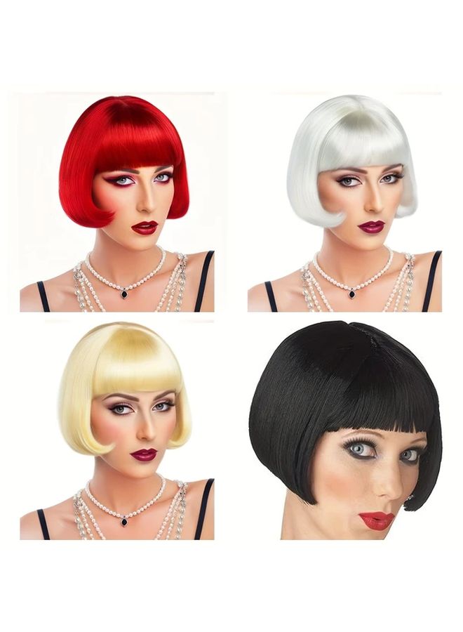 Women Short Straight Bob Wig With Bangs For Cosplay Party Halloween Thanksgiving Day Christmas Valentine Day Music Festival Shoulder Length Dress Up Wig Black 8 Inch - Image 1
