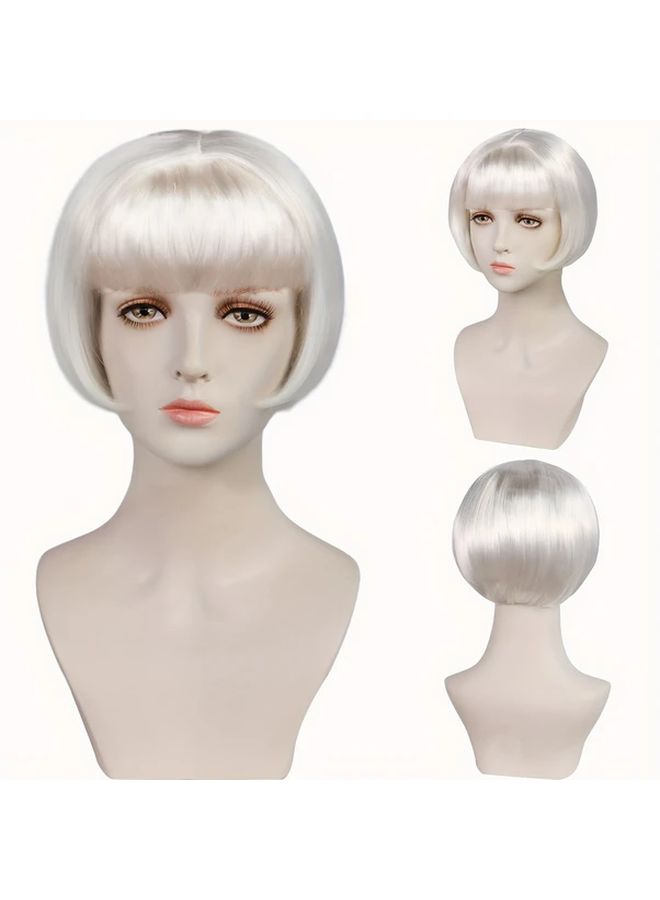 Women Short Straight Bob Wig With Bangs For Cosplay Party Halloween Thanksgiving Day Christmas Valentine Day Music Festival Shoulder Length Dress Up Wig Black 8 Inch - Image 2