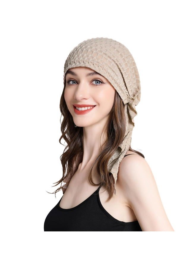 ZLYC Chemo Headwear Pre Tied Head Scarf Headwraps Lightweight Turban Beanie Cap for Women (Waffle Khaki) - Image 2