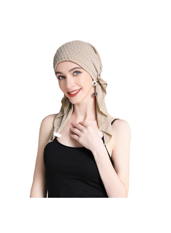 ZLYC Chemo Headwear Pre Tied Head Scarf Headwraps Lightweight Turban Beanie Cap for Women (Waffle Khaki) - Image 3