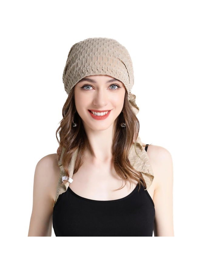 ZLYC Chemo Headwear Pre Tied Head Scarf Headwraps Lightweight Turban Beanie Cap for Women (Waffle Khaki) - Image 1