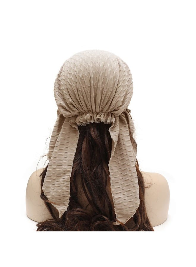 ZLYC Chemo Headwear Pre Tied Head Scarf Headwraps Lightweight Turban Beanie Cap for Women (Waffle Khaki) - Image 4