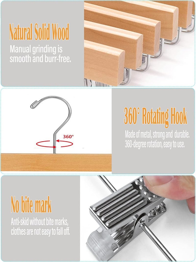 HOUSE DAY 10 Pack High-Grade Wooden Pants Hangers with Metal Clips Grip Clip Pants Hanger, Smooth Finish Solid Wood Jeans/Skirt Hanger - Clip Hanger for Pant, Skirts, Slacks (Natural). - Image 5