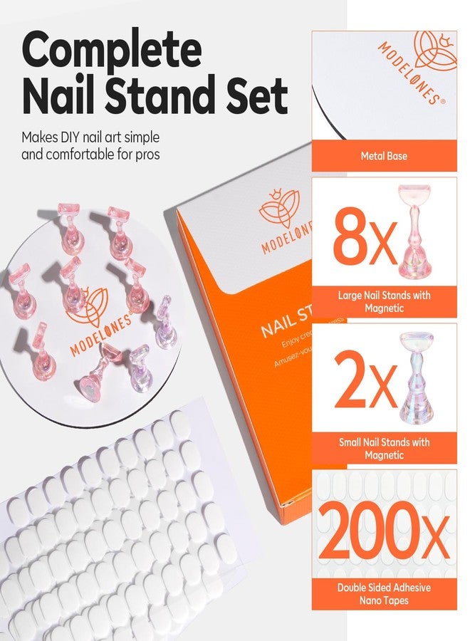 Modelones Nail Stand Set, Magnetic Nail Stands for Press ons False Nail Tips Practice Acrylic Holder with 200pcs Sticky Tabs Strong Metal Base Painting Display DIY & Salon Use Beginner Supplies - Image 2
