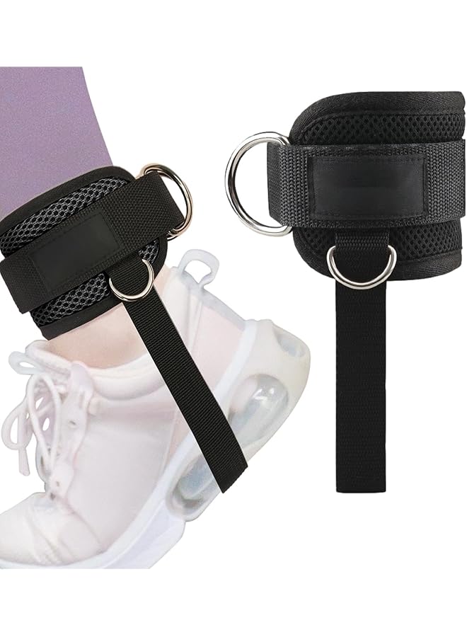 إيروريكس أحزمة كاحل رياضية لأجهزة الكابل، وأساور رياضية مبطنة للركلات الخلفية، وتمارين الأرداف، وتمديدات الساق، وعضلات خطف الورك للرجال والنساء، مع حلقة فولاذية مزدوجة على شكل حرف D، ودعامة قابلة للتعديل من النيوبرين. - Image 1