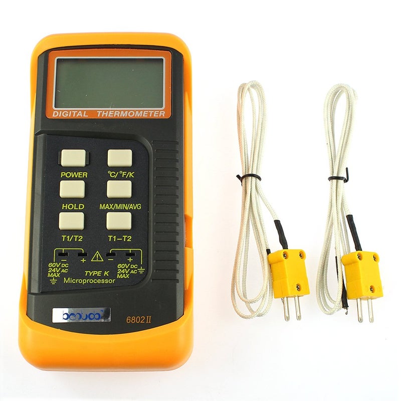 bestdo 6802 II Durable Precision Dual Channel Digital Thermometer with 2 K-Type Thermocouple Sensor - Image 1