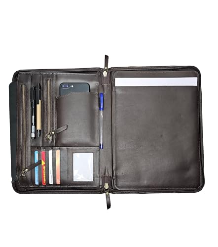 jaald Handmade Genuine Leather Business Portfolio by Jaald Professional Organizer Men Women Durable Leather Padfolio with Sleeves for documents Notepad Compatible with Ipad pro 129 - Image 3