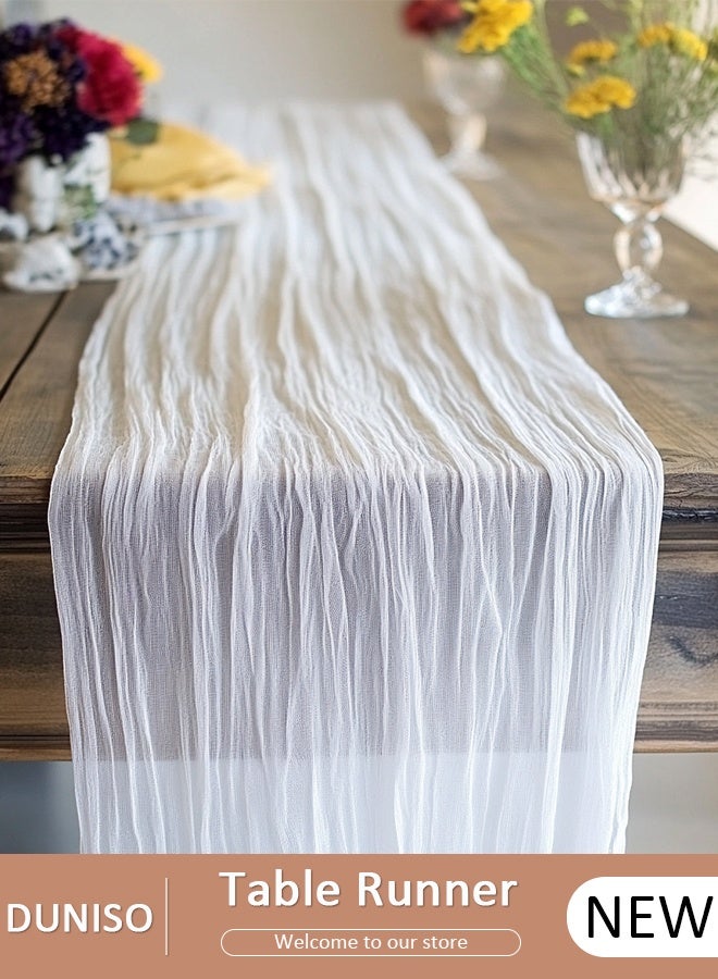 DUNISO Cheesecloth Table Runner, Gauze Tablecloth Boho Wedding Decor Rustic Wedding Decorations Vintage Table Centerpieces for Wedding Reception Bridal Shower Birthday, 35.4in*118.1in - Image 1