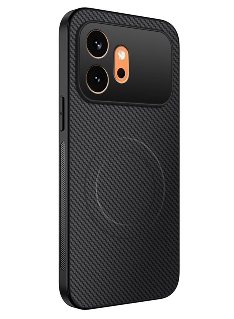 بارالونا جراب لهاتف Honor 600، غطاء من ألياف الكربون، خفيف الوزن للغاية وغير دهني، حلقة معدنية مدمجة للشحن المغناطيسي، غطاء نحيف مقاوم للصدمات - أسود - Image 1