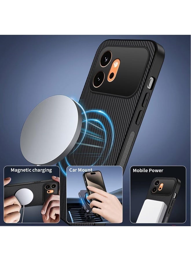 بارالونا جراب لهاتف Honor 600، غطاء من ألياف الكربون، خفيف الوزن للغاية وغير دهني، حلقة معدنية مدمجة للشحن المغناطيسي، غطاء نحيف مقاوم للصدمات - أسود - Image 4
