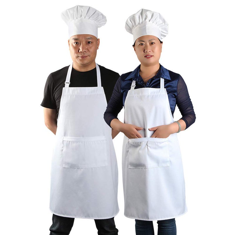 yotache Chef Apron Set Chef Hat and Kitchen Apron Adult Adjustable White Apron Baker for Men and Women 2 Sets 33 L x 26 W