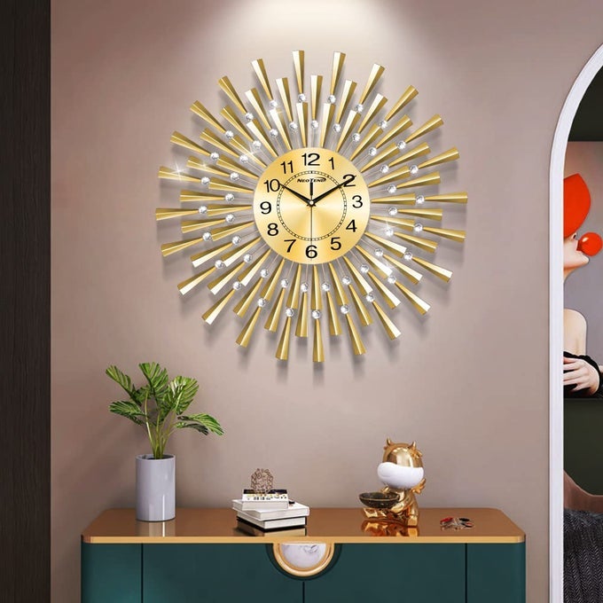 LARGE WALL CLOCK FOR LIVING ROOM DECOR GOLD MODERN SILENT KITCHEN BIG WALL WATCH CLOCK FOR BEDROOM DECORATIVE OFFICE NON TICKING WALL DECOR 24 INCH