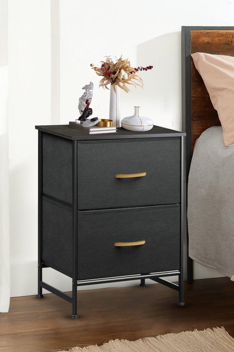 شو وو خزانة أدراج بثلاث طبقات، منظم تخزين من قماش غير منسوج، خزانة بجانب السرير، طاولة جانبية معدنية، طاولة قهوة، طاولة جانبية، صندوق قماش قابل للإزالة، رف تخزين بدرجين للمنزل والمكتب - Image 1