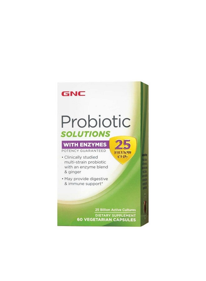 GNC Probiotic Solutions with Enzymes with 25 Billion CFUs | Clinically Studied Multi-Strain, Supports Digestive and Immune Health, Vegetarian | 60 Capsules - Image 1
