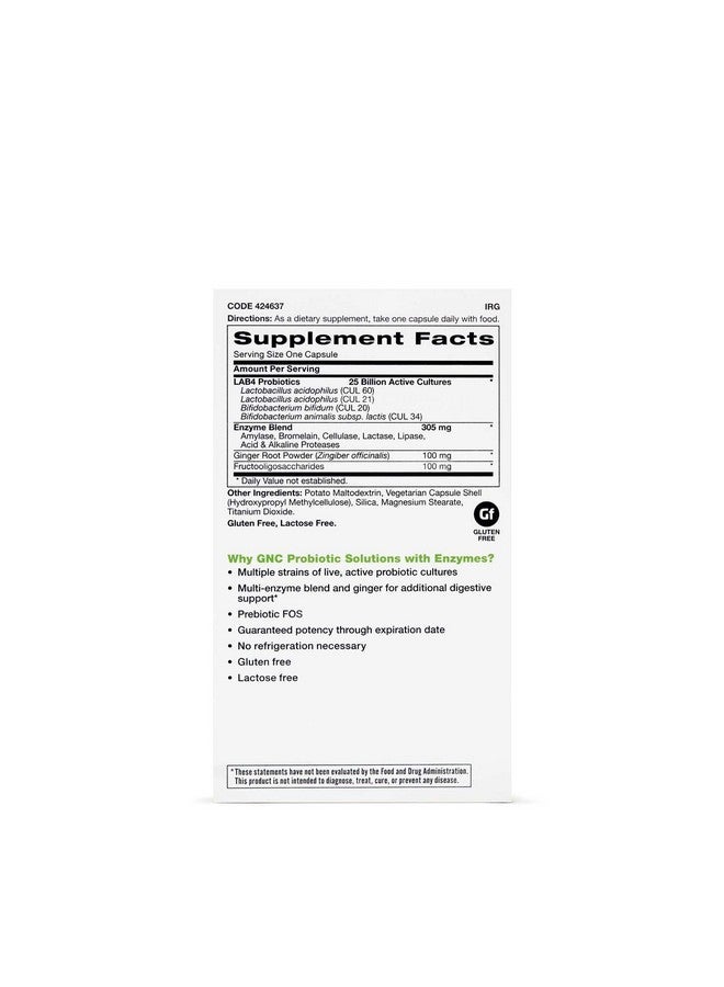 GNC Probiotic Solutions with Enzymes with 25 Billion CFUs | Clinically Studied Multi-Strain, Supports Digestive and Immune Health, Vegetarian | 60 Capsules - Image 2