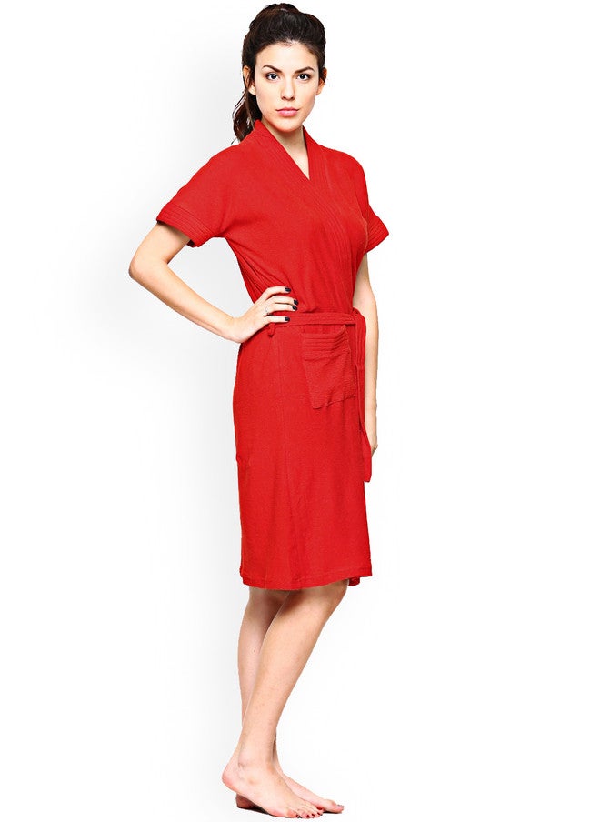 Red Rose RedRose Red Solid Cotton Drawstring Knee Length Bath Robe - XL - Image 2