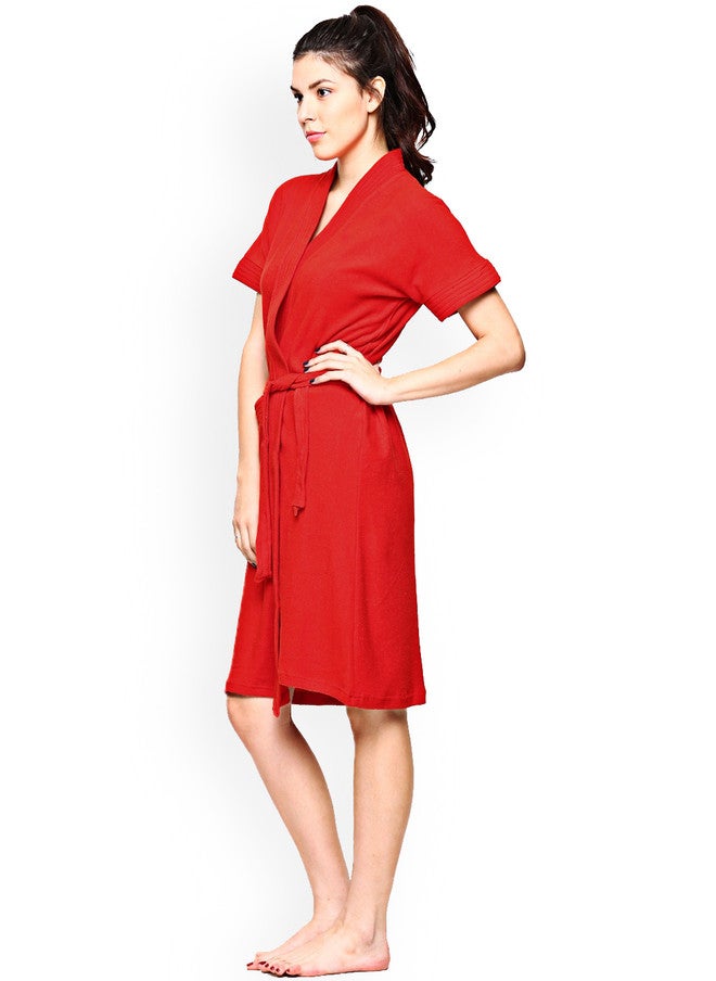Red Rose RedRose Red Solid Cotton Drawstring Knee Length Bath Robe - XL - Image 4