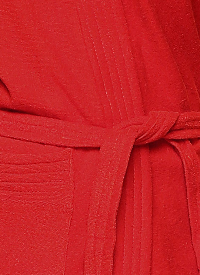Red Rose RedRose Red Solid Cotton Drawstring Knee Length Bath Robe - XL - Image 5
