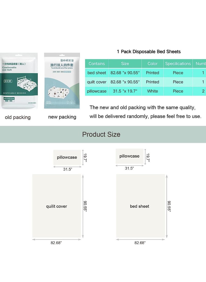 KASTWAVE 4 PCS Disposable Bed Sheets Travel Sheets for Hotel, Disposable Sheets for Bed Travel Bedding Cover Portable Sheet with 1 Quilt Cover, 1 Sheet and 2 Pillowcase for Travel Business Trip Spa Hotel  - Image 5