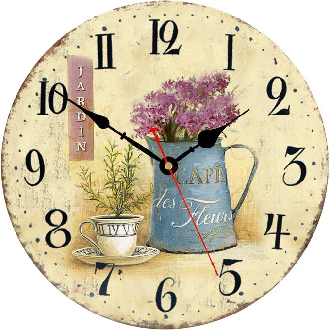 8 INCH WALL CLOCK FLORAL FRENCH VINTAGE WOODEN WALL CLOCK SILENT NONTICKING BATTERY OPERATED ARABIC NUMERALS WALL CLOCKS DECORATIVE FOR KITCHEN OFFICE CLASSROOM CAFE AND FLOWERS