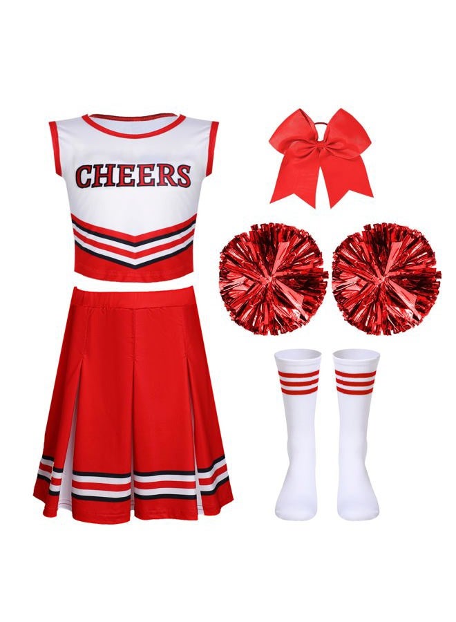 Unittype 4 Pieces Girls Cheerleader Costumes Outfit Cheer Uniform Halloween Dress for Party Birthday (Red, 9-10 Y) - Image 1