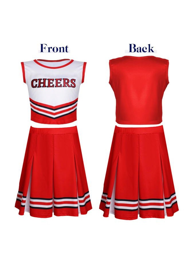 Unittype 4 Pieces Girls Cheerleader Costumes Outfit Cheer Uniform Halloween Dress for Party Birthday (Red, 9-10 Y) - Image 2