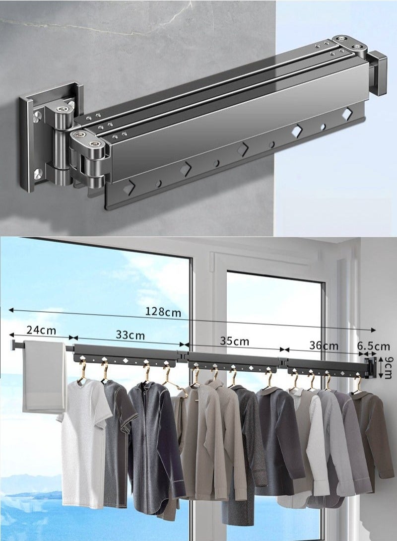 Beauenty Balcony Clothes Drying Rack, Folding Drying Telescopic Indoor Clothes Drying Artifact, Hidden Clothes Drying Rack, Bathroom Clothes Drying Rod, No Punching, Super Load-Bearing Capacity  - Image 1