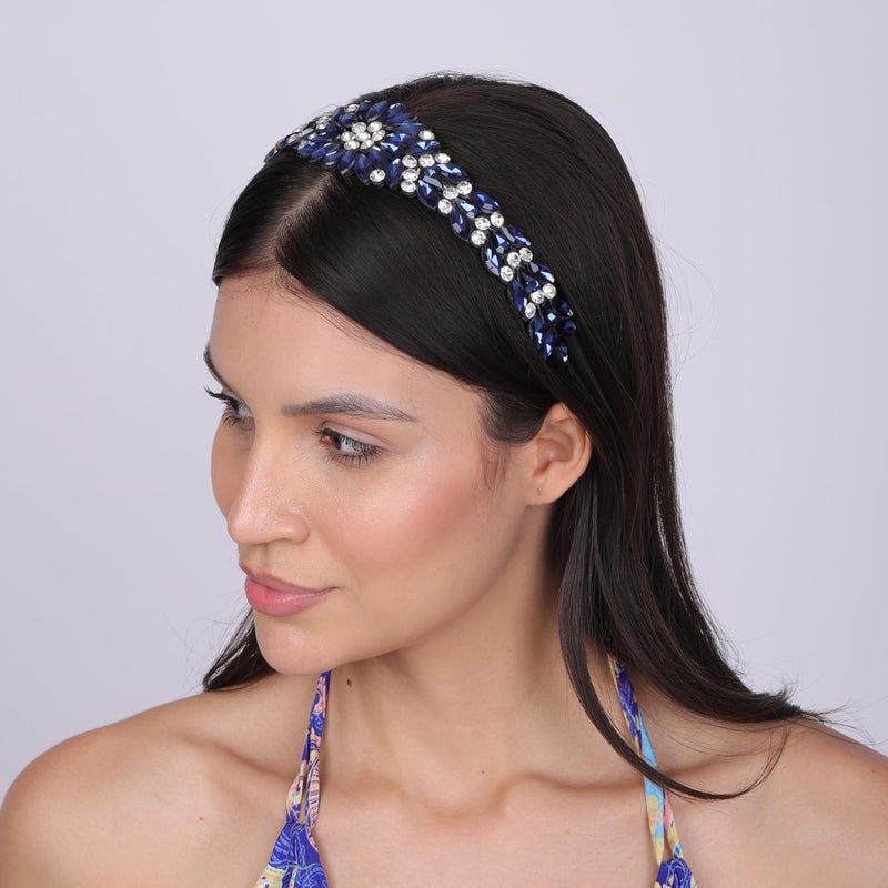 NNR Headband Crystal Rhinestone Band Headband Accessories for Girls Dressy Head Band Fashion Headpieces Full Hair Hoop Wedding for Women (Blue, Shiny stone hair band) - Image 5