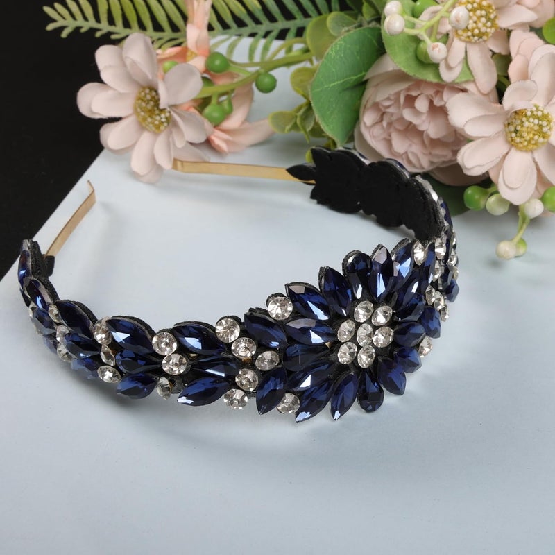 NNR Headband Crystal Rhinestone Band Headband Accessories for Girls Dressy Head Band Fashion Headpieces Full Hair Hoop Wedding for Women (Blue, Shiny stone hair band) - Image 2