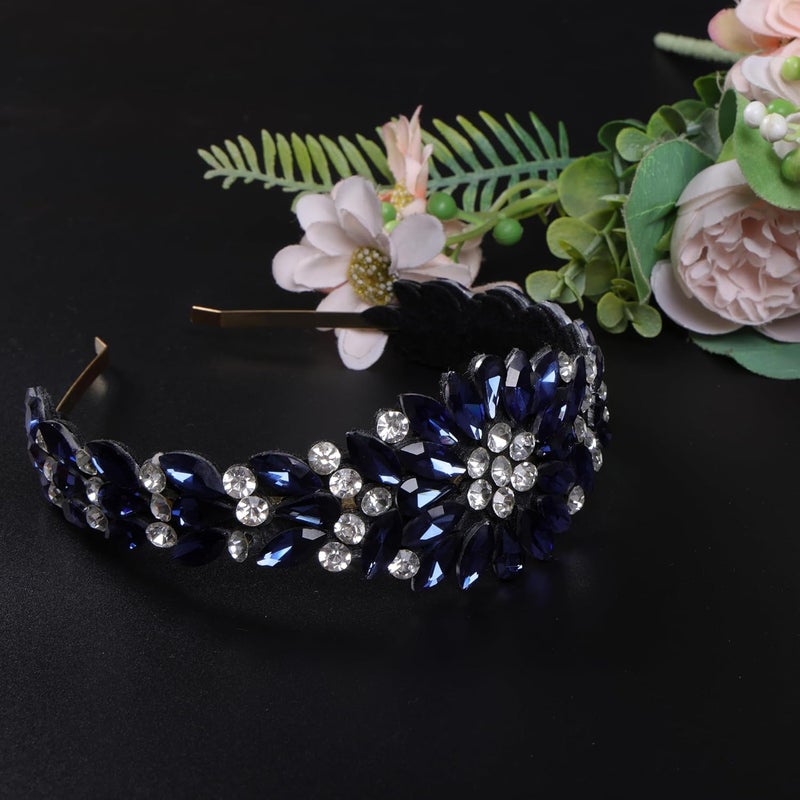 NNR Headband Crystal Rhinestone Band Headband Accessories for Girls Dressy Head Band Fashion Headpieces Full Hair Hoop Wedding for Women (Blue, Shiny stone hair band) - Image 3