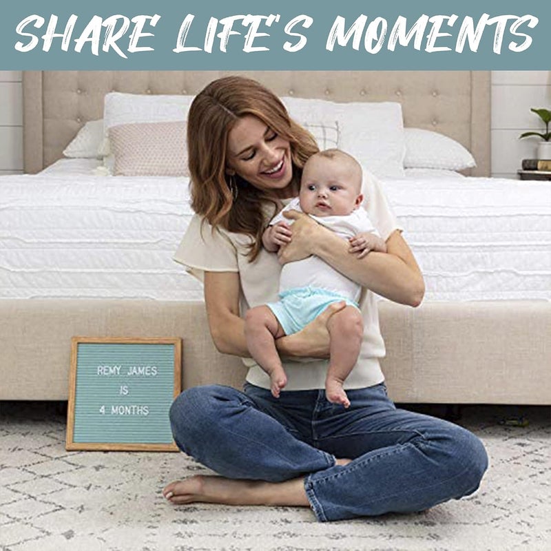 Felt Like Sharing Light Seafoam Green Felt Letter Board, 10"x10" Changeable Letter Board + 300 White Plastic Letters, Warm Oak Frame Wooden Letter Board w/Sawtooth Wall Hanger & Drawstring Pouch w/Letterboard Letters - Image 3